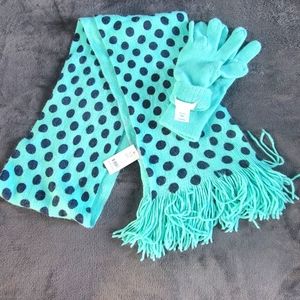 New York & Company Turquoise Polka Dot Scarf and Glove Set
